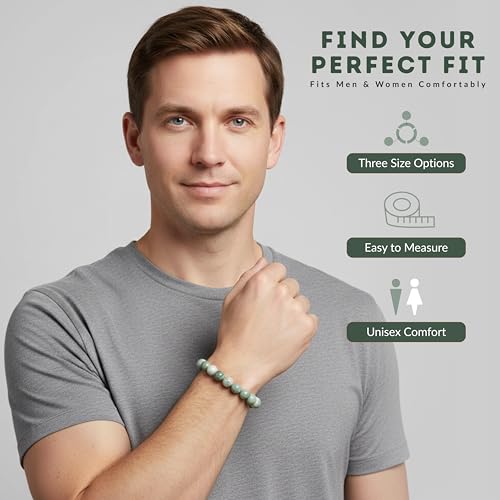 Cherry Tree Collection Tigers Eye Bracelets Plus Over 40 Other Stones – Gemstone Beads for Men & Women, Promotes Protection, Courage, Focus, Balance & Luck – Available in S, M, L with 8mm Round Beads - color: Burma Jade, size: Medium