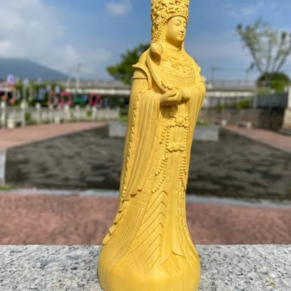 Hand-Carved Boxwood Mazu Statue, 10cm 3.9in, Living Room Decoration Office Desktop Feng Shui Ornament