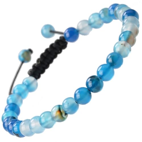 MASSIVE BEADS Natural Healing Power Gemstone Crystal Beads Unisex Adjustable Macrame Bracelets - color: Agate Blue, size: 6mm