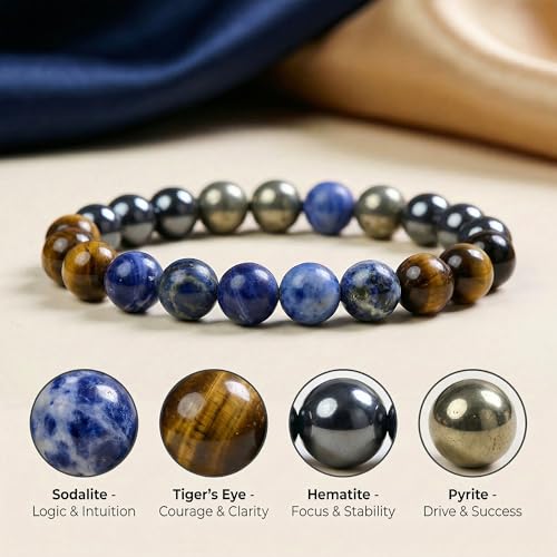 Bivei Protection Bracelet, Strength Crystal Healing Bracelet 8MM - Spiritual Stretch Beaded Jewelry for Women Men Gift - color: Focus Willpower