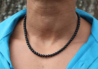 Men's Healing Crystal Necklace - 16/19/24/30 Inch Beaded Chains with 6/8/10/12/14/16mm Gemstones Handmade in USA - color: A: 6mm Black Onyx, size: 16 inches