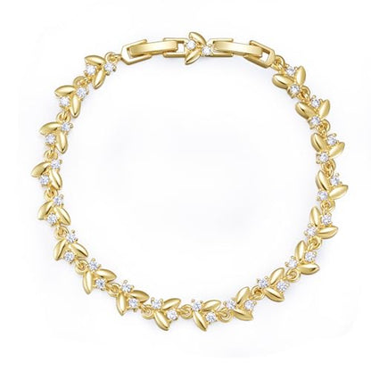 Bracelet for Women 14K Gold Plated Dainty Chain Simple Jewelry - style: Crystal Leaf Tennis