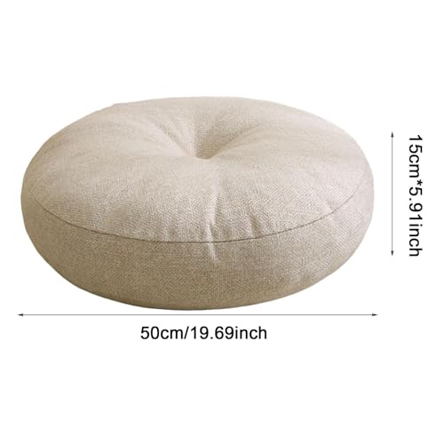 Meditation Cushion Round Floor Pillow Premium Cotton Linen Multifunctional 50x15cm for Tea Ceremony Chair Sofa Bedroom Office, Beige - color: Beige
