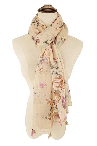 YOUR SMILE Large Boho Scarf for Women Lightweight Floral Printed Scarves Fall Winter Fashion Fringed Shawl wraps - color: 14 Beige Flower