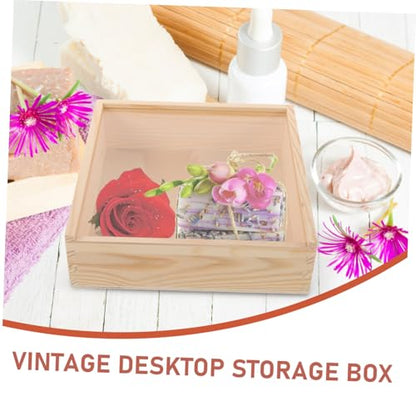 Hemobllo Wooden Storage Box Acrylic Lid Multi-functional Trinket Container for Jewelry Compact for Home Office
