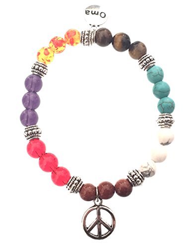 OMA 7 Chakra Semi Precious Stones Tibetan Buddhist Meditation and Healing Bracelet With Charm Brand - style: Peace