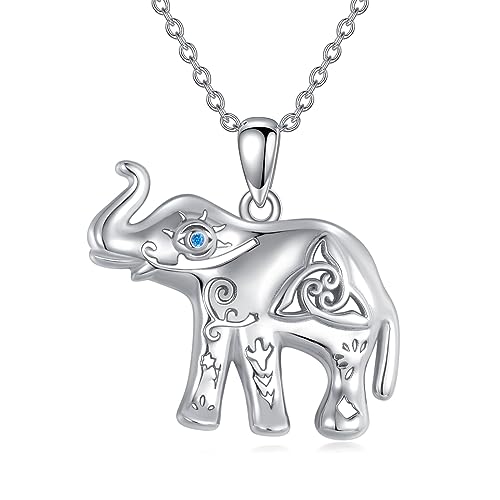 Evil Eye Necklace for Women 925 Sterling Silver, Protection Necklace with Blue Evil Eye Charm, Evil Eye/Lotus Pendant Jewelry, Birthday Christmas Gifts for Her - style: Celtic Elephant with Evil Eye Necklacse
