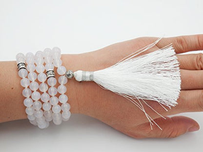 mala Beads Necklace for Women Man, mala Bracelet, Prayer Beads Necklace - color: white agate