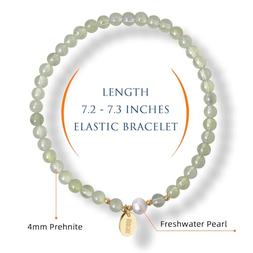 Morchic 4mm Natural Gemstone Beads Stretch Bracelet for Women, With Freshwater Pearls, Energy Gem Birthday Gift for Her 7.2” - color: Prehnite