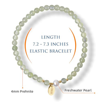 Morchic 4mm Natural Gemstone Beads Stretch Bracelet for Women, With Freshwater Pearls, Energy Gem Birthday Gift for Her 7.2” - color: Prehnite