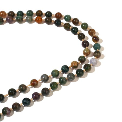 8mm Natural Stone 108 Mala Beads Necklace for Men and Women - color: Green Agate