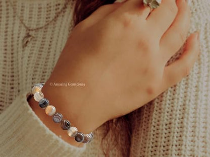 Amazing Gemstone Crystal Bracelet for Women Men's Gifts - Protection Healing Crystal Bracelet - 8mm Gemstone Beaded Stretchable Bracelet Pulseras Para Hombres Mujer Stocking Stuffers Mothers Day Gift (Botswana Agate) - color: Botswana Agate