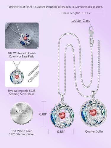 TOUPOP s925 Sterling Silver Family Celtic Tree of Life Pendant Necklaces with 2 Heart Birthstone with Blue Austrian Crystal Jewelry Birthday Valentines Day Gifts for Her, Anniversary Christmas Gifts for Wife Girlfriend Mom (18K Real White Gold Filled) - c