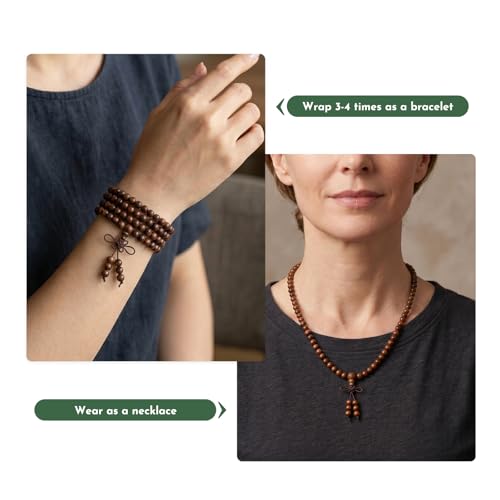 SUNYIK 6mm 108 Tibetan Buddhist Mala Bracelet Natural Beaded Prayer Bead for Women Men