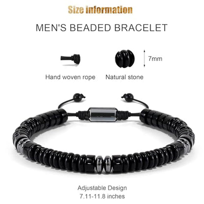 VIBILIA Healing Crystal Bracelets Beaded Bracelets for Men Women Natural Stone Adjustable Bracelets Unique Gifts for Father Son Grandfather Brother Friend - color: Obsidian