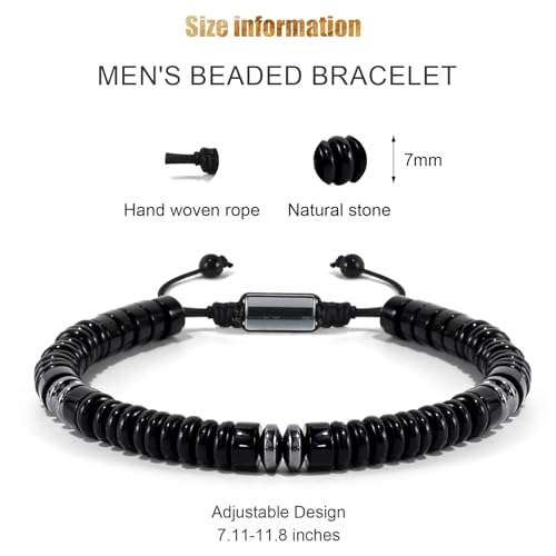 VIBILIA Healing Crystal Bracelets Beaded Bracelets for Men Women Natural Stone Adjustable Bracelets Unique Gifts for Father Son Grandfather Brother Friend - color: Obsidian