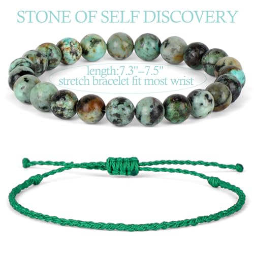 QOGIR 2pcs Handmade Healing Bracelet, Natural Gem Stone Crystal Elastic Bracelet - color: African Turquoise(Stone of Discovery), size: 8mm