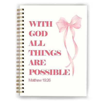 Pink Coquette Bow Christian Notebook, with God All Things are Possible Bible Journal, Prayer Journal for Woman, Church Notes Notebook, Scripture Hardcover Spiral Notebooks, 5.5x8.3 Inch - color: Color_4
