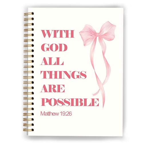 Pink Coquette Bow Christian Notebook, with God All Things are Possible Bible Journal, Prayer Journal for Woman, Church Notes Notebook, Scripture Hardcover Spiral Notebooks, 5.5x8.3 Inch - color: Color_4
