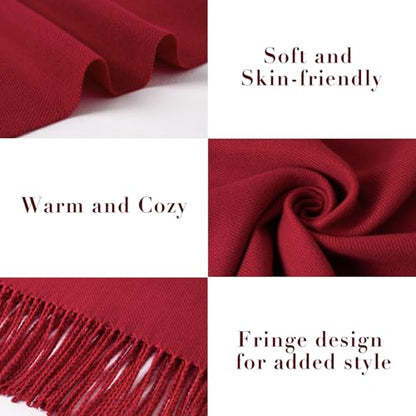 maamgic Womens Scarf Large Pashmina Shawls and Wraps Light Blanket Scarf for Evening Dress Warm Daily Travel Office - color: Light Red and Scarlet