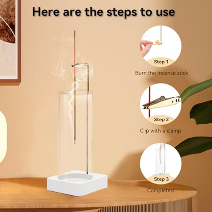 1 Pack Incense Holder for Sticks, Insence-Stick Holder Ash Catcher with Removable Glass [Anti-Ash Flying], Mess-Free Incense Burner Holder,Perfect for Meditation Yoga Relaxation,Home Decor(White Base) - size: Upside Down White
