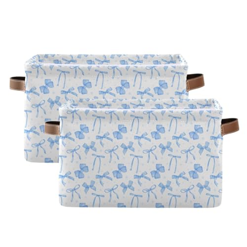 Blueangle Blue Ribbon Bow Rectangle Storage Bin, 15 x 11 x 9.5 in, Collapsible Organizer Storage Basket for Home Décor, 2PCS - color: Blue Ribbon Bow, size: 2 PCS