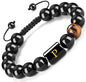 FRG Initials Bracelets for Men Letter Link Handmade Natural Black Onyx Tiger Eye Stone Beads Braided Rope Meaningful Bracelet - style: Braided rope-P