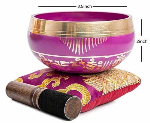 Tibetan Singing Bowl Set - Easy To Play for Beginners - Authentic Handcrafted Mindfulness Meditation Holistic Sound 7 Chakra Healing Gift by Himalayan Bazaar (Orchid)