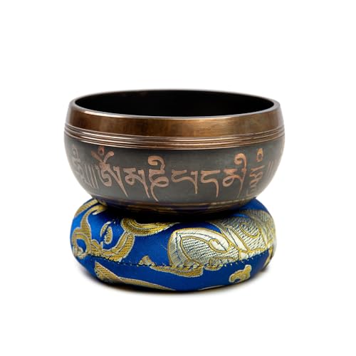 Tibetan Singing Bowl Set Brass - Master Healing Grade - Authentic Handcrafted Sound Bowl by Himalayan Bazaar - color: Dark Brown
