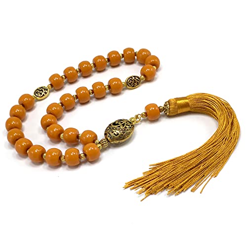 Mala Prayer Beads - Mala Necklace - Tibetan Mala Prayer Beads Meditation Beads Yoga Necklace - color: (POCKET MALA)-Dark Orange Resin Cylinder -13X9 mm- 27 Beads
