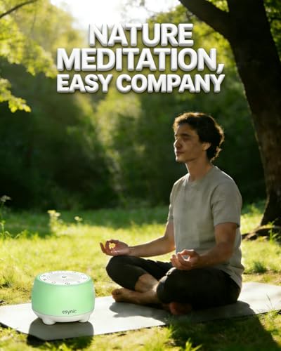 eSynic Rechargeable Tibetan Singing Bowl for Meditation-38 Sounds White Noise Machine with Night Light & 30H Battery-15-90 Timer-Wireless-Sound Healing Device for Yoga Sleep Therapy Stress Relief
