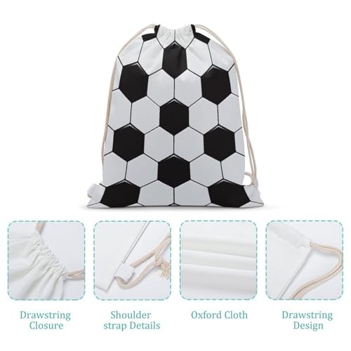 Soccer Ball White And Black Portable Canvas Drawstring Backpack with Drawstring Pockets 30x40cm - color: Soccer Ball White and Black, size: 30x40cm