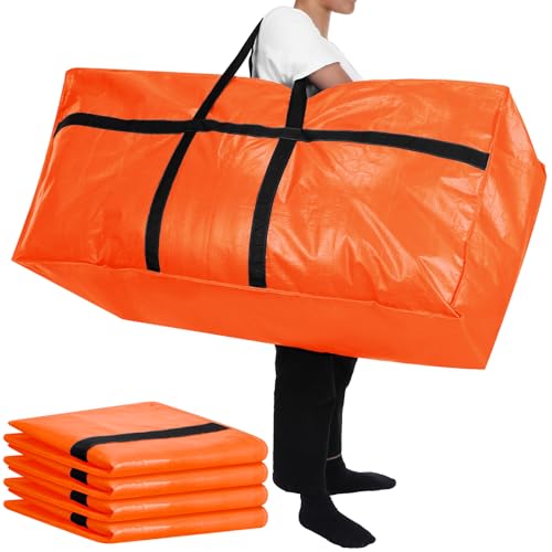 Windyun 4 Pack 57 Gallon Extra Large Moving Bags XXL Heavy Duty Storage Bag with Strong Zipper Handle Jumbo Big Tote Box Foldable for College Dorm Travel Clothes Duffle Blanket Pillow(Orange) - color: Orange, size: 57 Gallon
