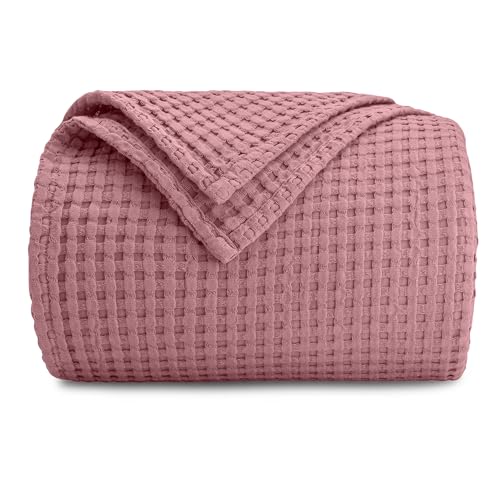 Comfy Cubs Waffle Blanket King, 108" x 90" - 100% Cotton Lightweight Breathable Bed Blanket - Soft Textured Thermal Weave for All Seasons – Decorative Cozy Layer for Couch, Sofa, or Bed - Mauve - color: Mauve, size: 108" X 90"