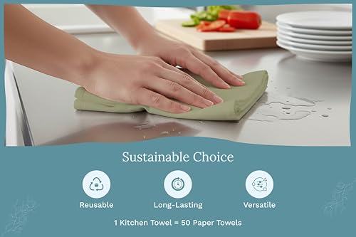 Organic Cotton Sage Flour Sack Kitchen Towels - 10 Pack, 27"x27", Highly Absorbent, Lint-Free Flour Sack Tea Towels for Baking, Kitchen and Dish Drying - 100% Cotton Sage Dish Rags (10 Pack) - color: Sage
