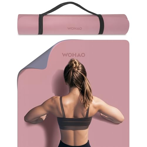 Extra Thick 8mm Yoga Mat, 72"x28" Non Slip Exercise Mat, Reversible 2-Sided Dual Color Premium POE Material, with Carrying Strap for Yoga, Pilates, Home Gym - color: Dark Powder+Dark silve, size: 183*80*0.8cm