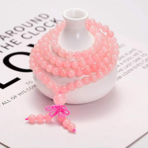 AD Beads 6mm Natural Healing Gemstones Buddhist 108 Prayer Mala Stretchy Bracelet Necklace - color: Rose Quartz