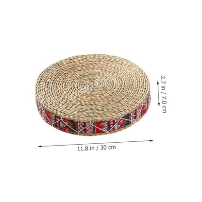 BESTonZON Straw Braided Meditation Cushion Round Floor Pillow 30cm Diameter X 7cm Height Woven Sitting Mat Eco-Friendly Grass Seat Pad for Yoga and Zen Practice