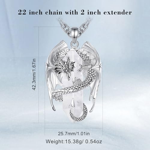 INFUSEU Unique Dragon Necklaces with Healing Crystal Stone for Men Women, Personalized Spiritual Gifts, 24 Inch Chain - color: Clear