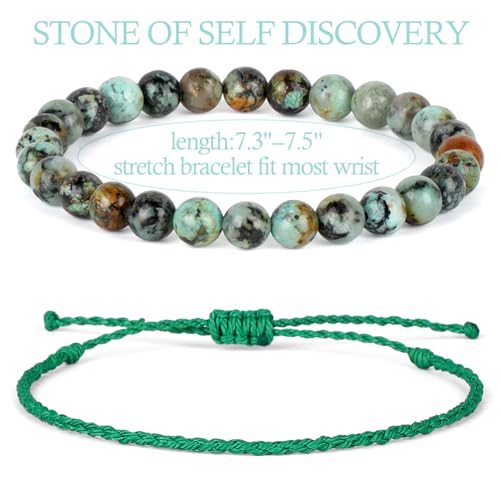 QOGIR 2pcs Handmade Healing Bracelet, Natural Gem Stone Crystal Elastic Bracelet - color: African Turquoise(Stone of Discovery), size: 6mm