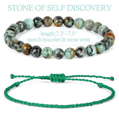 QOGIR 2pcs Handmade Healing Bracelet, Natural Gem Stone Crystal Elastic Bracelet - color: African Turquoise(Stone of Discovery), size: 6mm