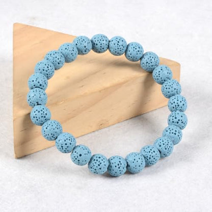 Justinstones Gem Semi Precious Gemstone 8mm Round Beads Stretch Bracelet 7 Inch Unisex - color: Dyed Light Blue Lava