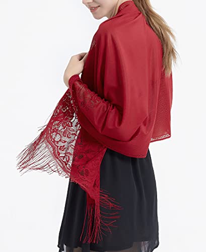 RIIQIICHY Shawls and Wraps for Evening Dresses Scarfs for Women Pashmina Wedding Formal Shawl - color: Burgundy