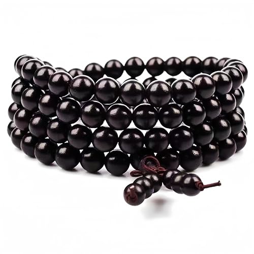 108 8mm Wooden Mala Necklace Bracelet for Men and Women, Prayer Meditation Buddhist or Wear Jewelry, for Gifts for Yourself or Friends and Family. - color: black sandalwood