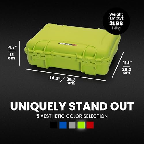 NANUK 910 Hard Case with Customizable Cubed Foam, IP67 Waterproof, Dustproof and Impact Resistant, 14.3” x 11.1” x 4.7”, Rugged Construction for Ultimate Protection, Made in Canada – Lime - color: Lime, style: Cubed Foam