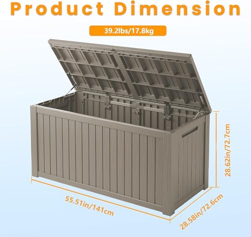 200 Gallon Outdoor Storage Box Patio Deck Box Waterproof, Resin Lockable Outside Large Storage Bin for Pool Cushion Furniture, Garden Tools UV-Resistant, Grey