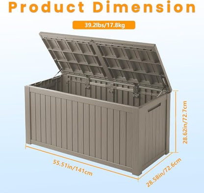 200 Gallon Outdoor Storage Box Patio Deck Box Waterproof, Resin Lockable Outside Large Storage Bin for Pool Cushion Furniture, Garden Tools UV-Resistant, Grey