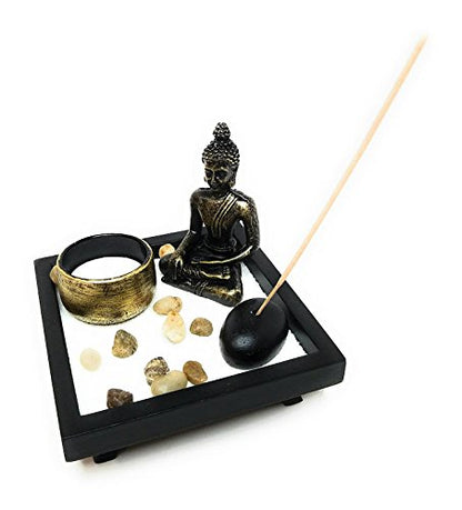 Royal Brands Zen Garden with Buddha, Tea Light Candle and Incense Holder – Perfect for Meditation (5"x5"x7")