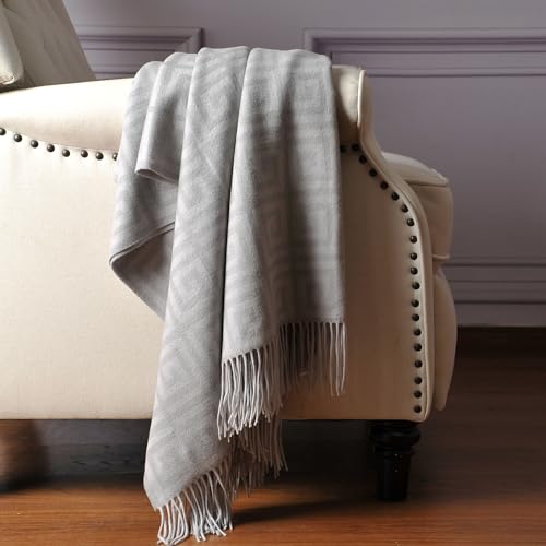 CUDDLE DREAMS Premium Cashmere Throw Blanket with Fringe, Luxuriously Soft (Greek Key) - color: Greek Key