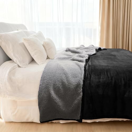Sherpa Throw Blanket Super Soft Reversible Ultra Luxurious Plush Blanket, 50 x 60 inches, Black/Gray - color: Black / Gray, size: Throw (50" x 60")